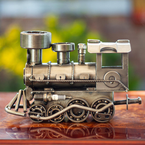Unique Recycled Metal Rustic Train Sculpture 11 Inch 'Rustic Locomotive'