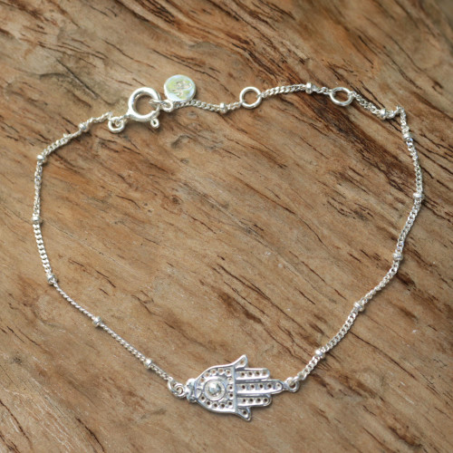 Handmade Sterling Silver Hamsa Hand Bracelet from Indonesia 'Silver Hand'