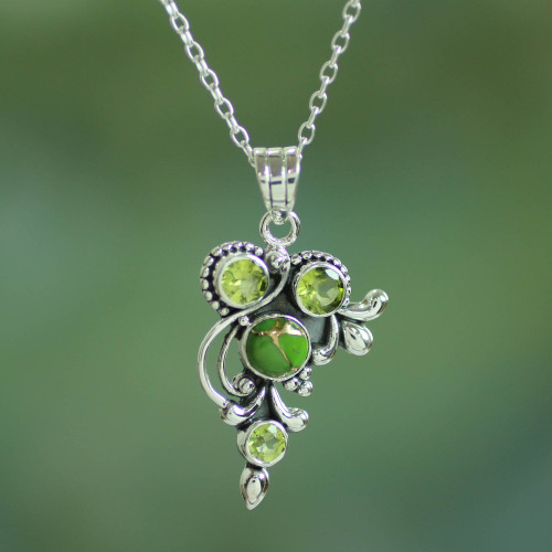 Hand Crafted Peridot and Sterling Silver Pendant Necklace 'Mystic Forest Jaipur'