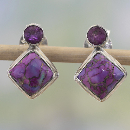 Indian Amethyst Earrings with Composite Purple Turquoise 'Purple Sparkle'