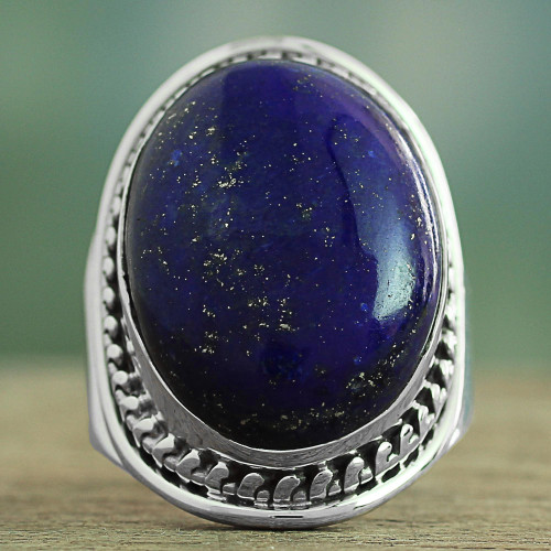 Lapis Lazuli Sterling Silver Ring Handmade in India 'Captivating Blue'