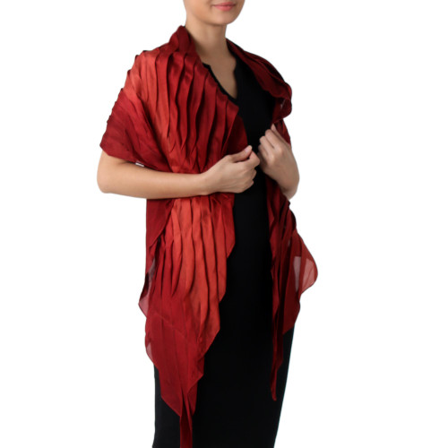 Silk Scarf in Claret Red from Thailand 'Evolving Lipstick'