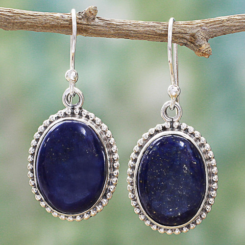 Lapis Lazuli Dangle Earrings with Gold Colored Flecks 'Blue Royalty'
