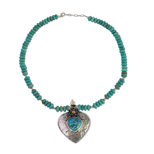 Citrine and Composite Turquoise Heart Pendant Necklace 'Heartfelt Bloom'