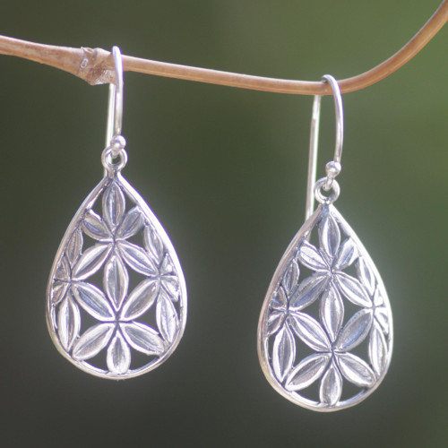 Hand Made Sterling Silver Dangle Earrings Leaf Indonesia 'Bamboo Canopy'