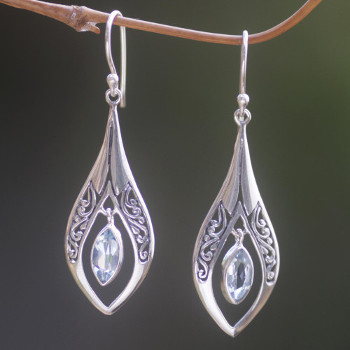 Sterling Silver Blue Topaz Dangle Earrings Indonesia 'Blue Teardrops'