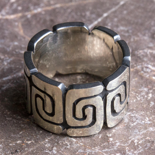 Sterling Silver Band Ring with Spiral Motifs Mexico 'Zapotec Spirals'