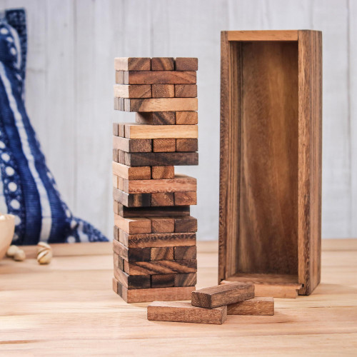 Wood Stacking Tower Game with Box from Thailand 'Tower Delight'