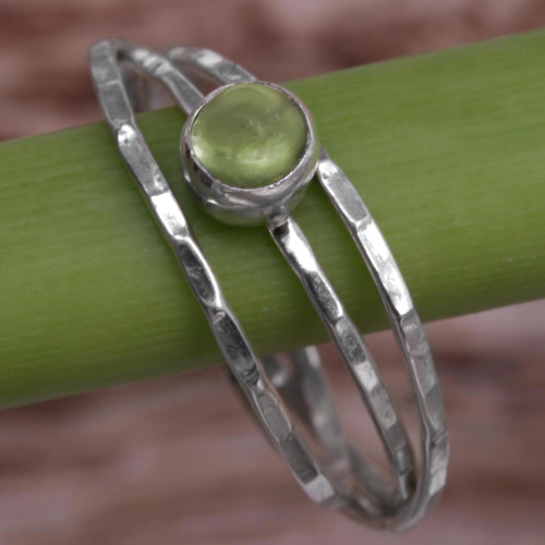 Peridot and Sterling Silver Solitaire Ring from Indonesia 'Magical Essence in Light Green'