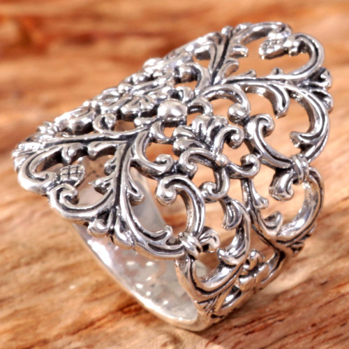 Sterling Silver Heart and Flower Ring Hand Crafted Indonesia 'Heart and Blossom'