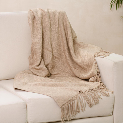 Alpaca Acrylic Blend Throw Blanket in Sand from Peru 'Sandy Passion'