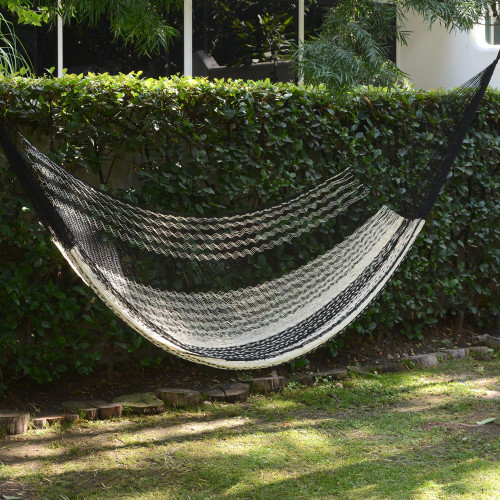 Black  Ivory Hand Woven Hammock from Mexico 'Night Stripes'