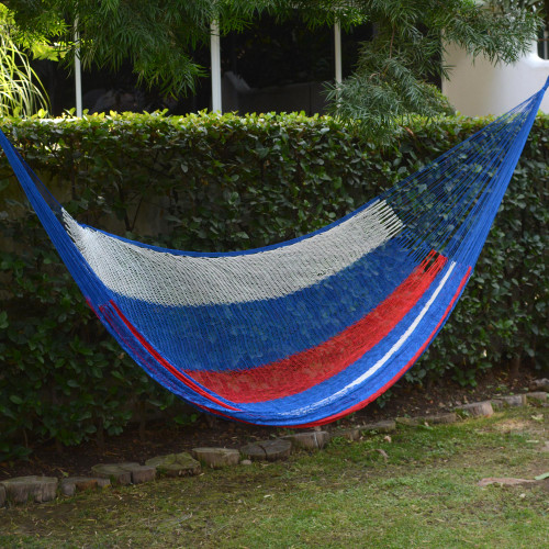 Red White and Blue Hand Woven Nylon Maya Hammock Double 'Patriotic'