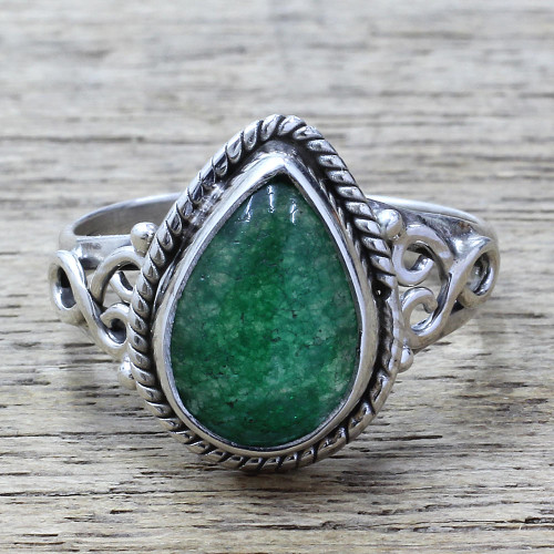 Teardrop Shaped Green Quartz Sterling Silver Cocktail Ring 'Forest Drop'