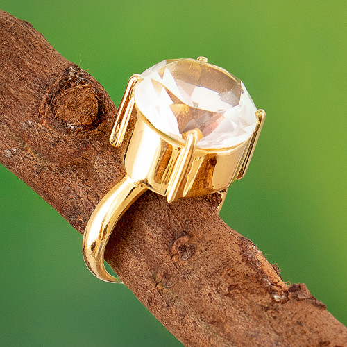 Gold Plated Quartz Single Stone Ring from Peru 'Clearly Golden'