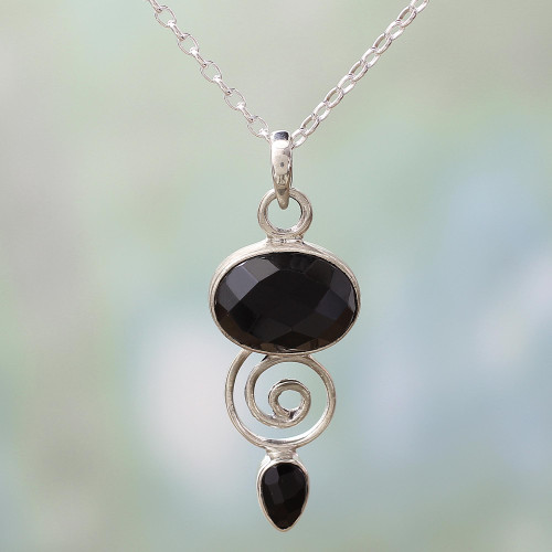 Hand Made Onyx and Sterling Silver Pendant Necklace 'Romantic Journey'