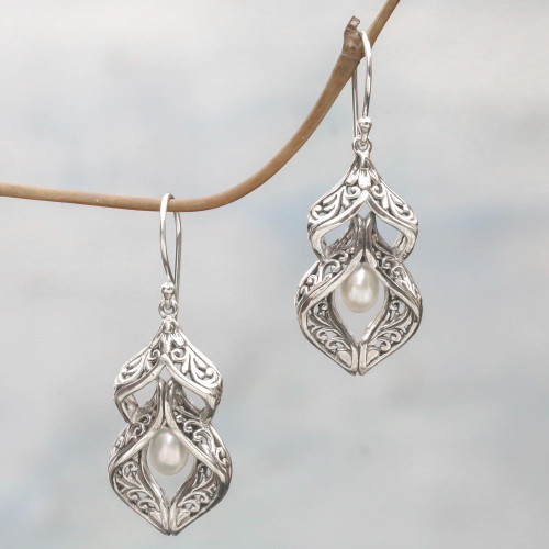 Sterling Silver Cultured Pearl Dangle Earrings 'Pearl Curves'