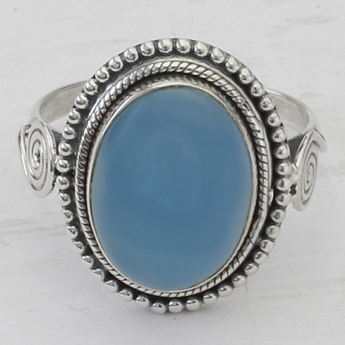 Blue Chalcedony and Sterling Silver Cocktail Ring from India 'Sky Reverie'