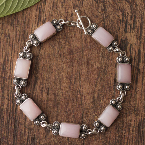 Pink Opal and Sterling Silver Link Bracelet from Peru 'Seven Roses'