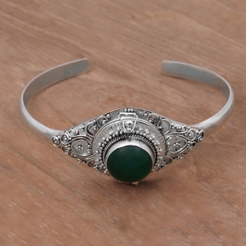 Green Quartz and Sterling Silver Locket Bracelet from Bali 'Mythical Stone'