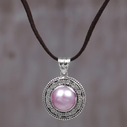 Pink Cultured Mabe Pearl Pendant Necklace from Indonesia 'Pink Orb'