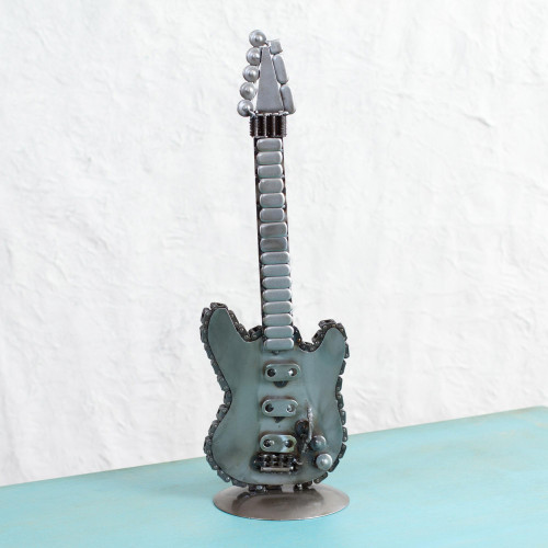 Handcrafted Recycled Auto Parts Guitar Sculpture 'Guitar Glory'