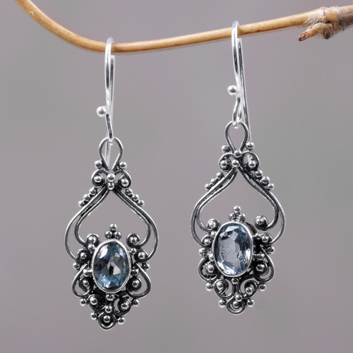 Bali Artisan Jewelry Blue Topaz Sterling Silver Earrings 'Sigh'