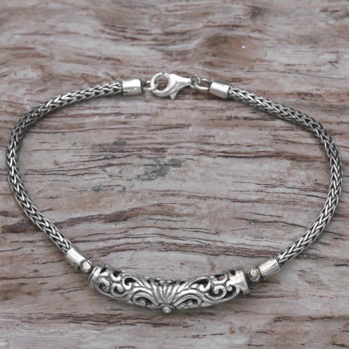 Sterling Silver Balinese Chain and Pendant Bracelet 'Sharp and Sophisticated'