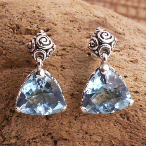 Blue Topaz Sterling Silver Dangle Earrings 'Mystic Trinity'