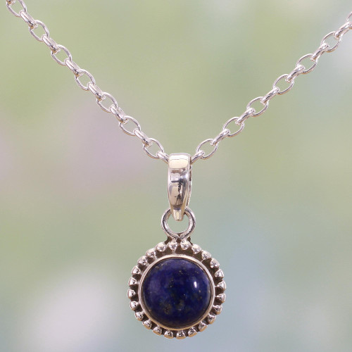 Lapiz Lazuli and Sterling Silver Pendant Necklace from India 'Blue Globe'