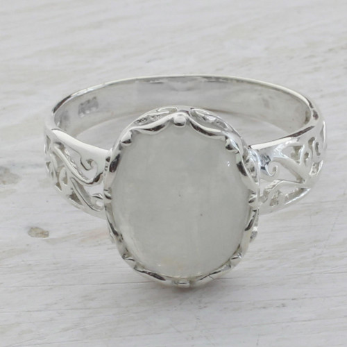 Rainbow Moonstone and 925 Silver Indian Jali Cocktail Ring 'Pure Ecstasy'