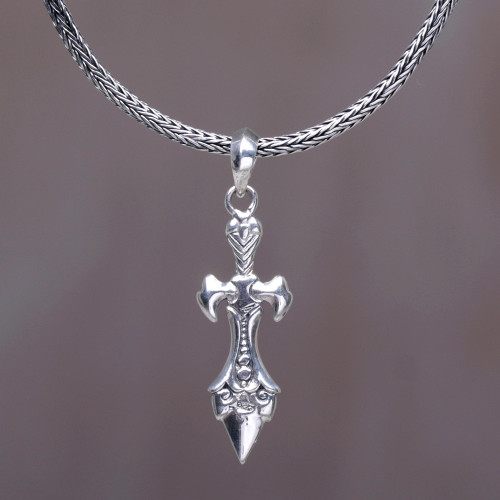Sterling Silver Sword Pendant Necklace from Indonesia 'Sword of Airlangga'