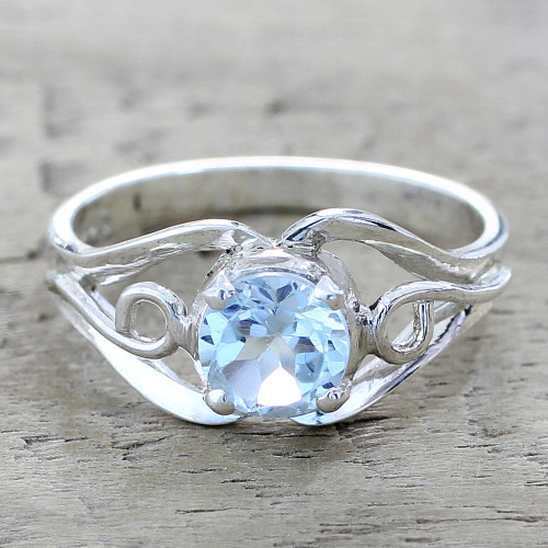Artisan Crafted Blue Topaz Single Stone Ring from India 'Blue Winds'