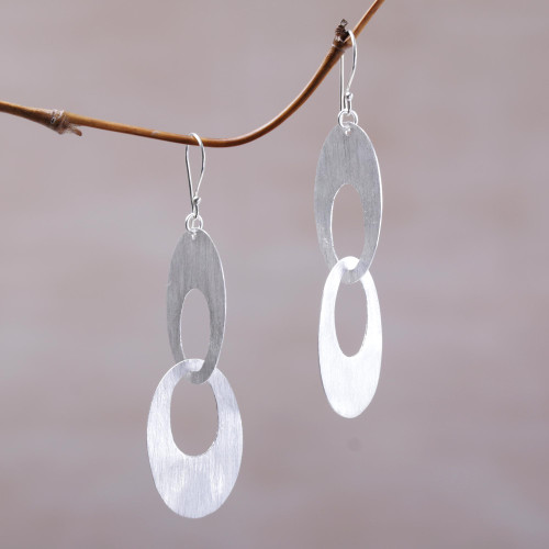 Sterling Silver Modern Circle Dangle Earrings from Indonesia 'Loving Bond'