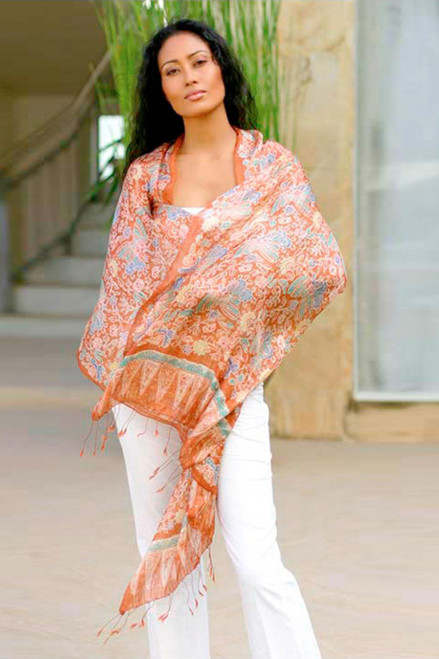 Batik Silk Shawl from Indonesia 'Bird of Paradise'