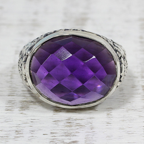 Amethyst and Sterling Silver Cocktail Ring from India 'Lilac Glimmer'