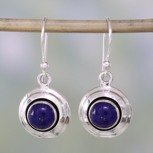 Contemporary Lapis Lazuli and Sterling Silver Earrings 'Midnight Discs'