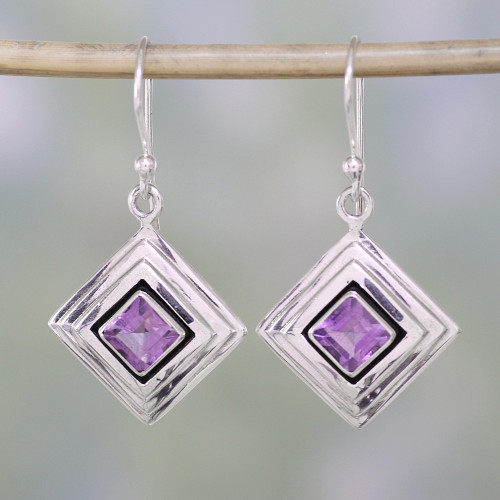 Amethyst and Sterling Silver Modern Earrings from India 'Feminine Purple'