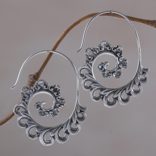 925 Sterling Silver Paisley Half-Hoop Earrings from Bali 'Paisley Ferns'