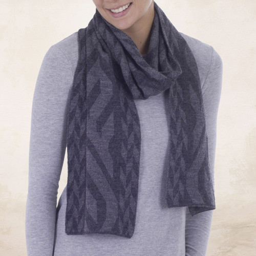 Alpaca Blend Scarf in Dolphin Grey and Slate from Peru 'Mountain Scent in Grey'