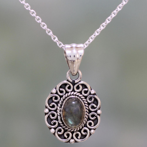 Labradorite and Sterling Silver Pendant Necklace from India 'Silver Allure'