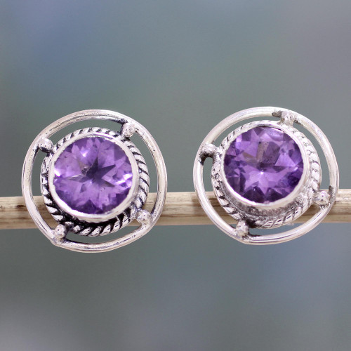 Amethyst and Sterling Silver Stud Earrings from India 'Purple Wheels'