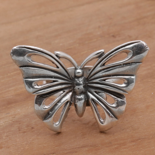 Artisan Crafted Sterling Silver Butterfly Ring from Bali 'Emerging Butterfly'