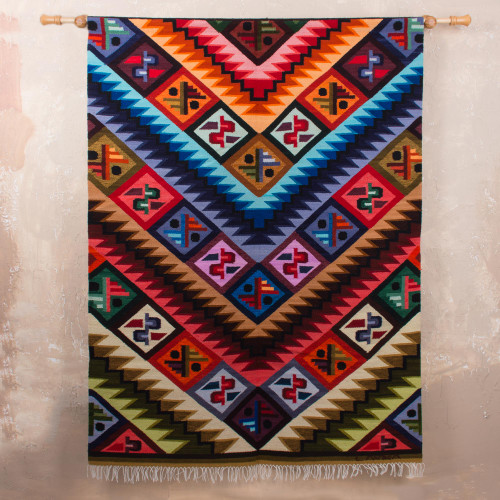 Wool Geometric Tapestry Wall Hanging 5x4 'Rainbow Alphabet'