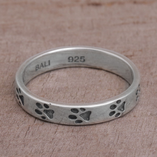 Sterling Silver Paw Print Motif Band Ring from Bali 'Paw Prints'