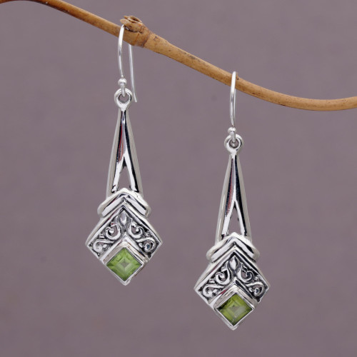 Peridot and Sterling Silver Dangle Earrings from Indonesia 'Bali Gleam'