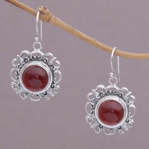 Carnelian and Sterling Silver Dangle Earrings from Indonesia 'Jewel of Bali'