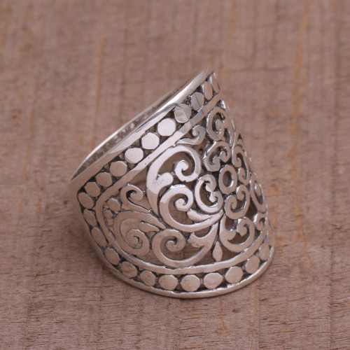Handmade Sterling Silver Wide Band Ring from Indonesia 'Memory of Bali'