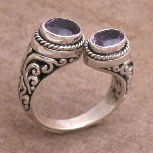 Amethyst Purple Gem on 925 Sterling Silver Wrap Ring 'Dreamy Gaze'