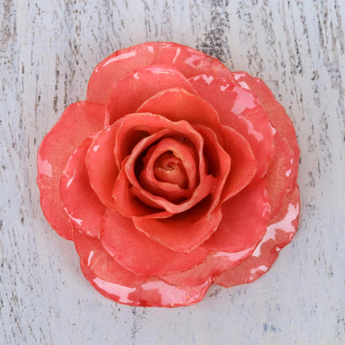 Artisan Crafted Natural Rose Brooch in Pink from Thailand 'Rosy Mood in Pink'